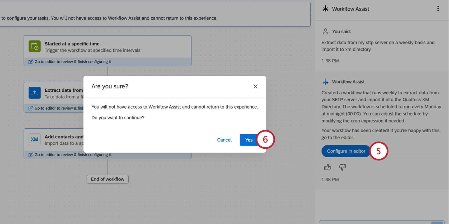 clicking "configure in editor" to set up the workflow