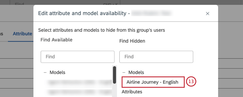 I modelli nascosti vengono spostati nella colonna di destra.