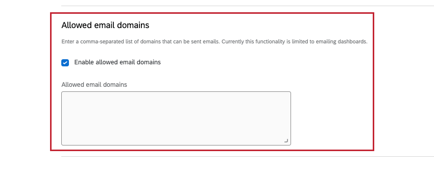 seção de domínios de e-mail permitidos na seção de segurança