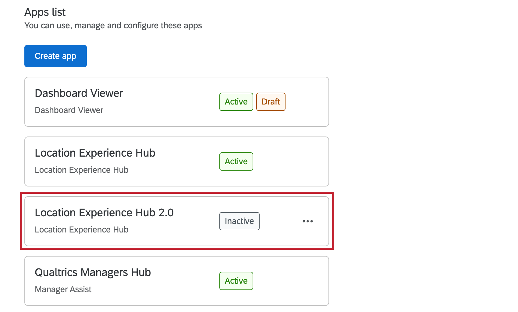 um aplicativo destacado no menu de configuração do aplicativo