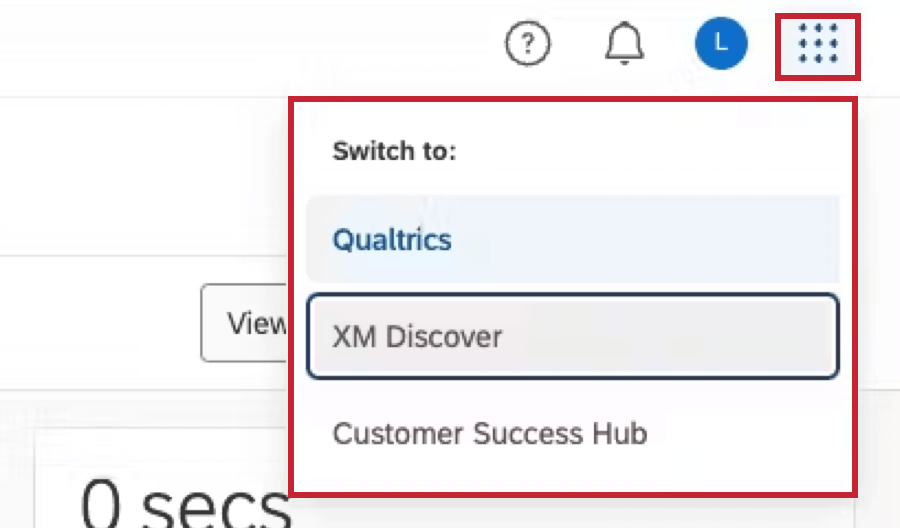 qualtrics et Discover dans le menu de lapp switcher