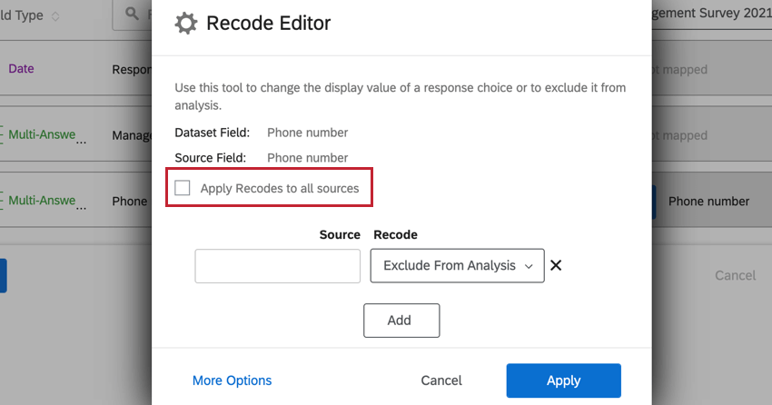the apply all recode values option