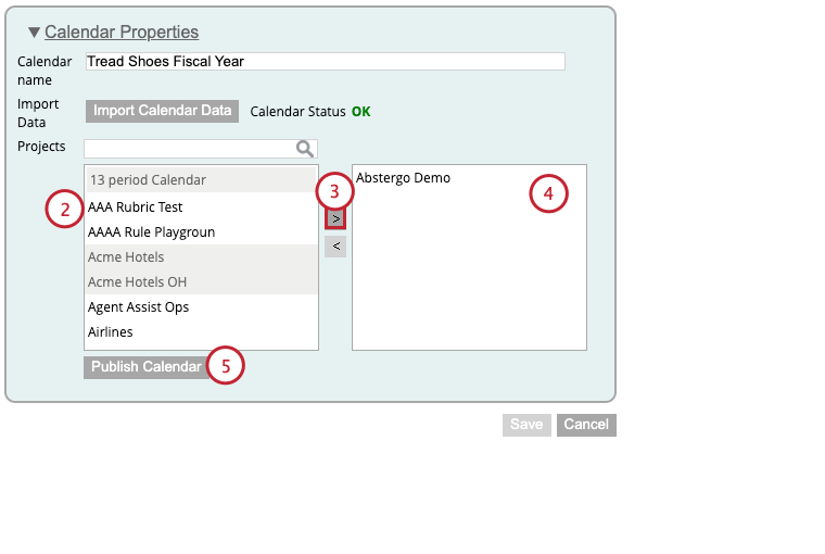 choosing accounts to apply the calendar to