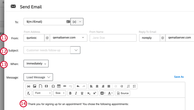 customizing an email task. you can customize the from address, from name, reply to email, subject, when the email sends, and the email body.