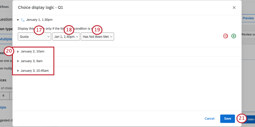 In der Dropdown-Liste Frage wird die Option Quote angezeigt. Felder für die Anzeigelogik ändern