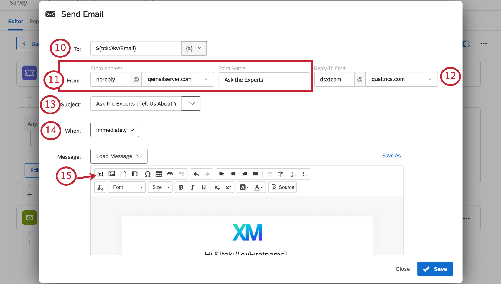 Imagen de una tarea de correo electrónico que se está configurando