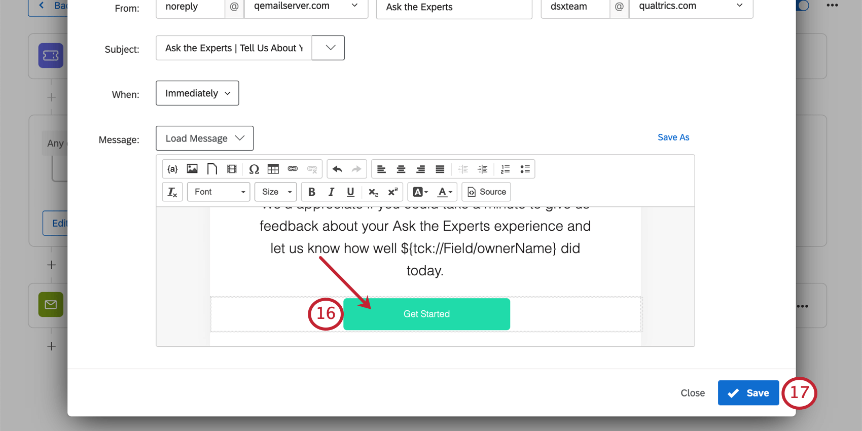 adding the link and saving the email