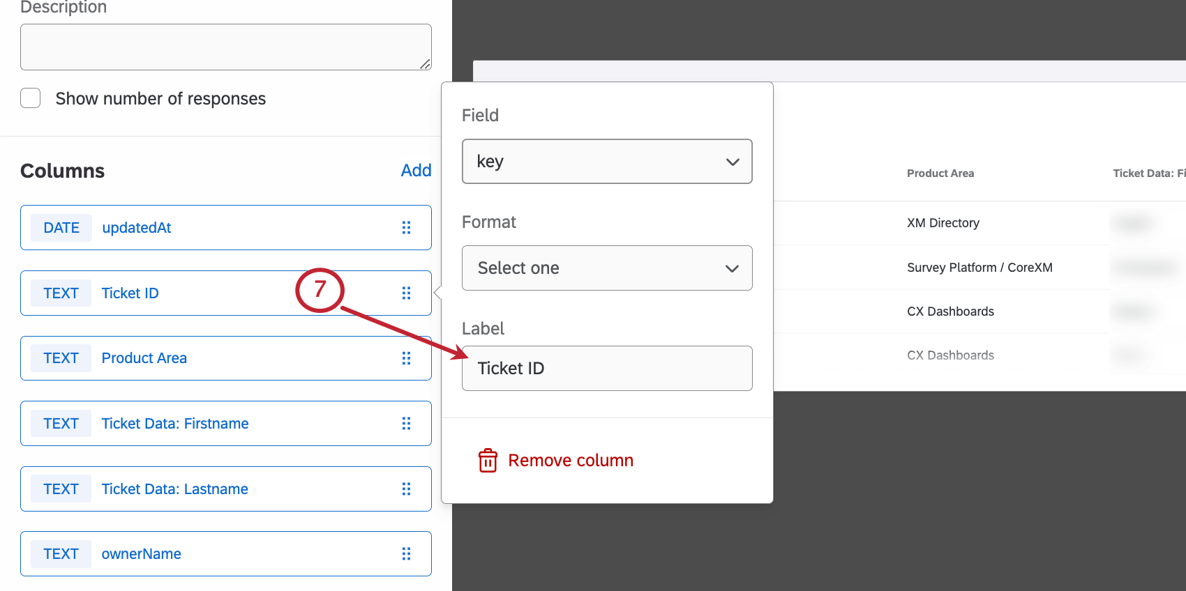 Adding columns using the widget editing pane to the left