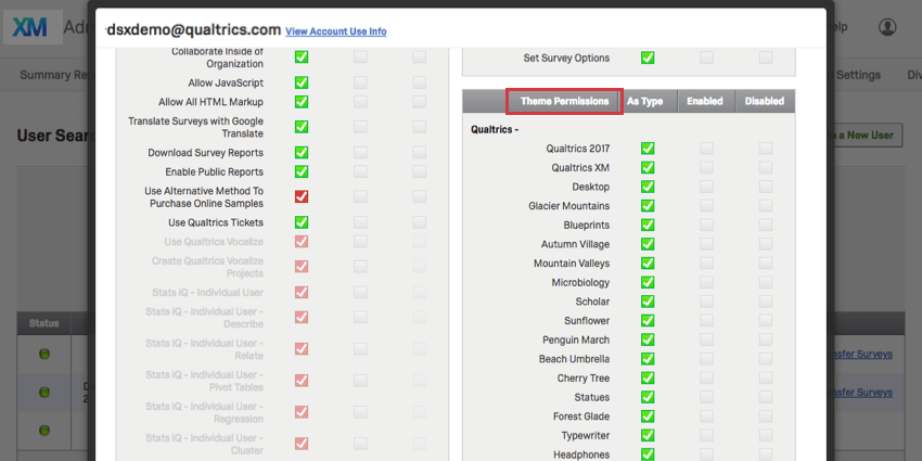 Themes section