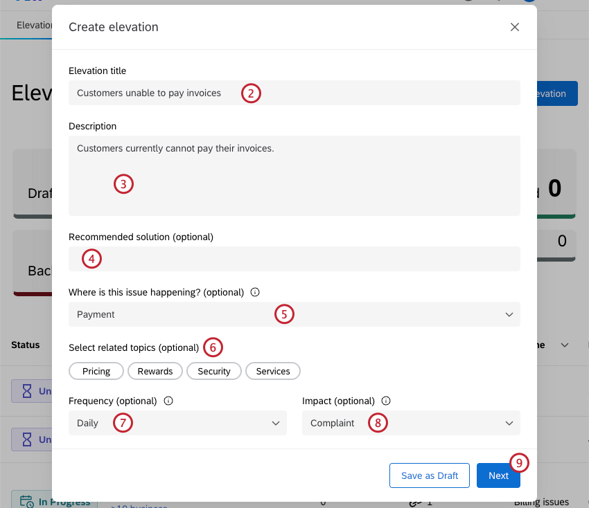 options to configure an elevation