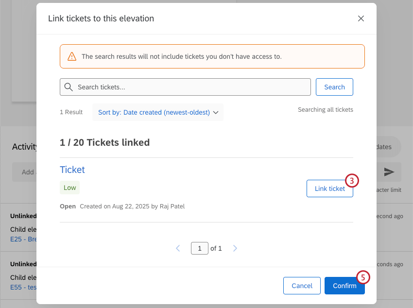 additional options to link a ticket