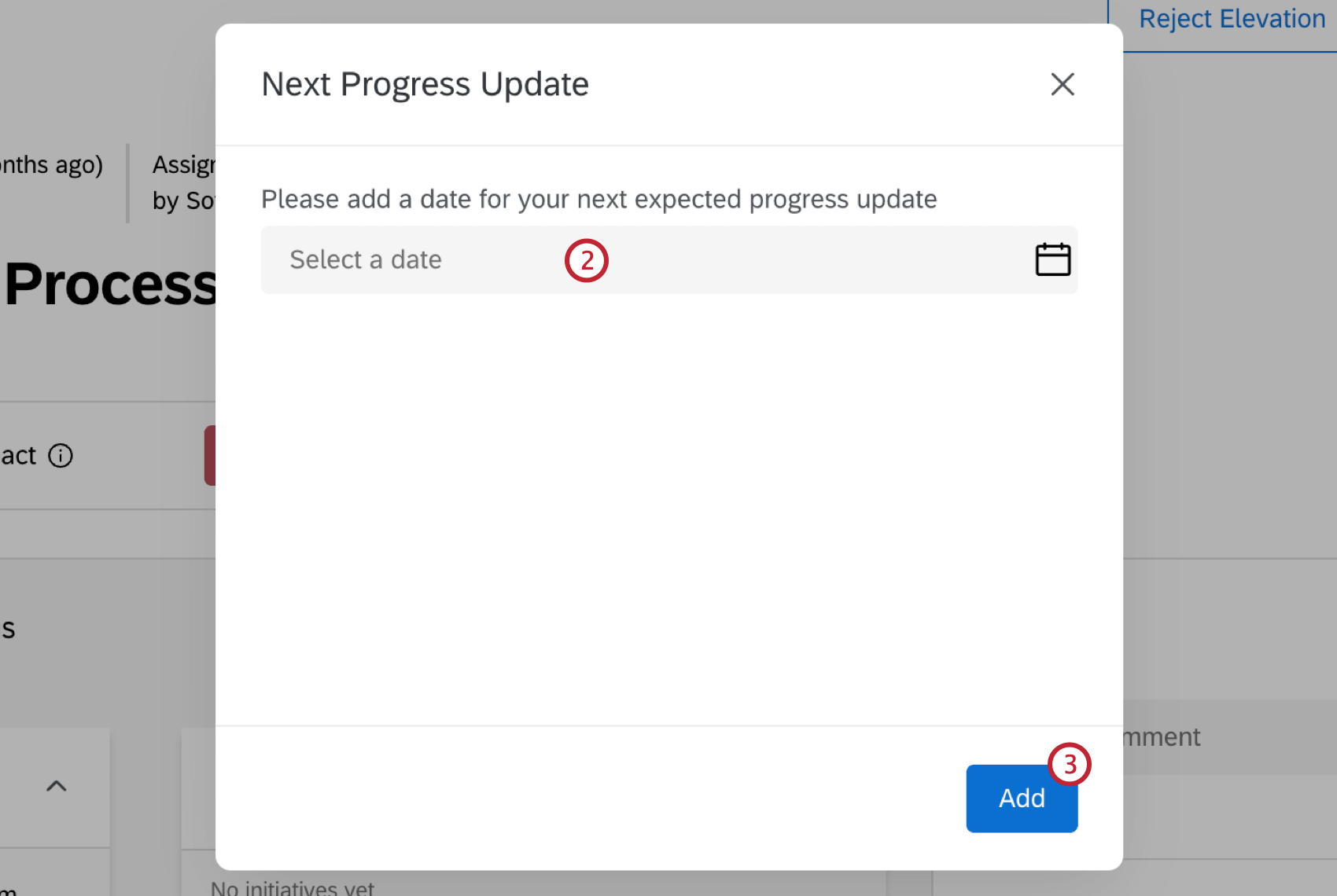 field to select a date for the next progress update