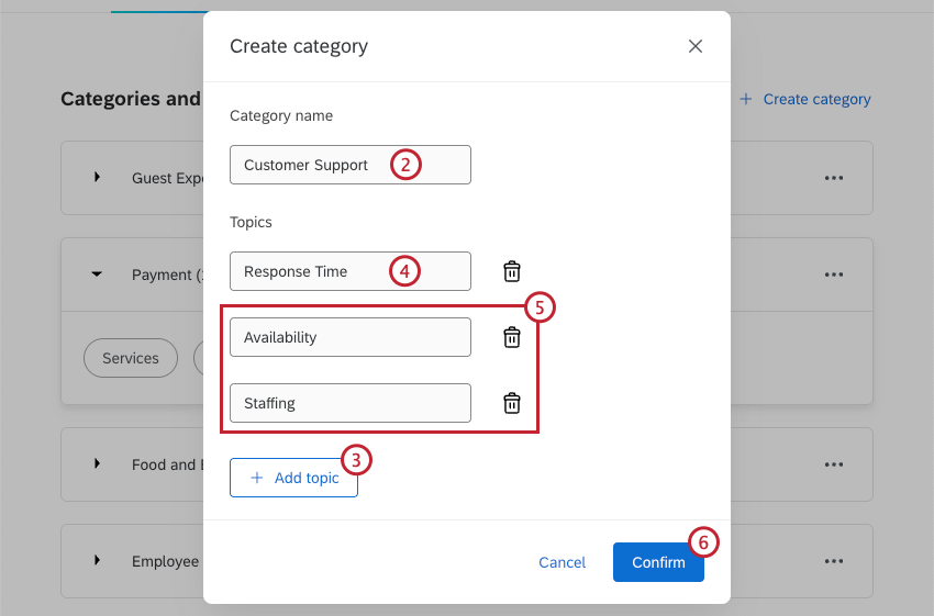 Opciones de configuración para crear una nueva categoría