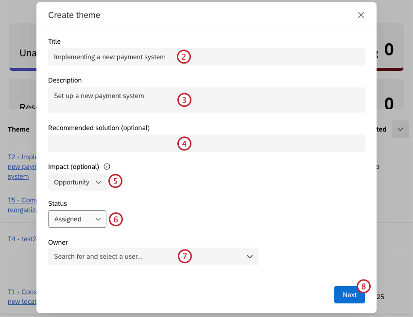 champs pour configurer votre thème