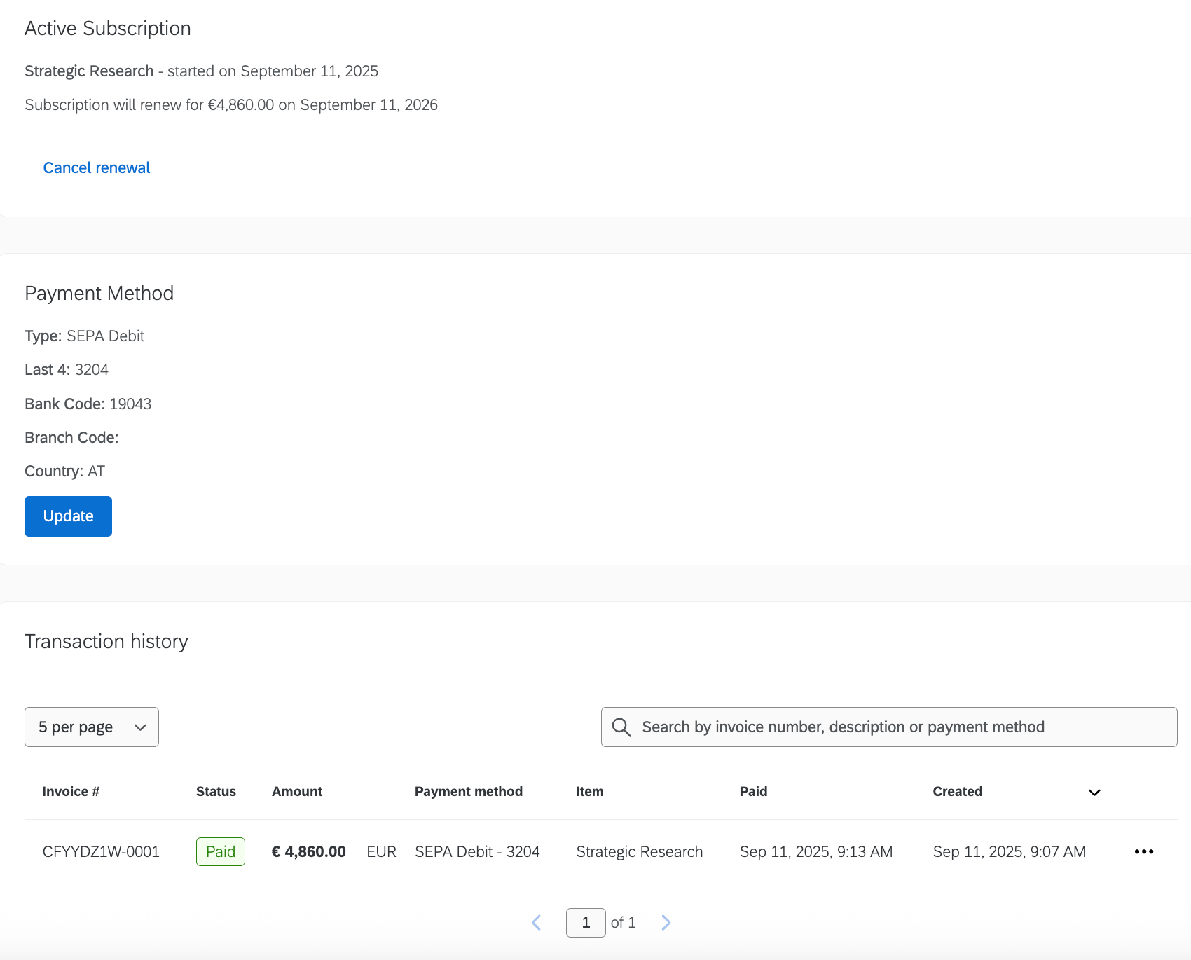 billing tab within account settings