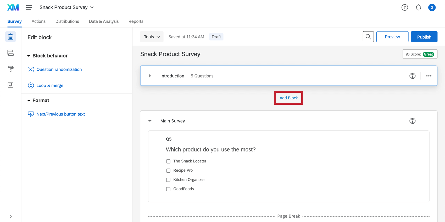 Blockschaltfläche zwischen zwei Blöcken hinzufügen