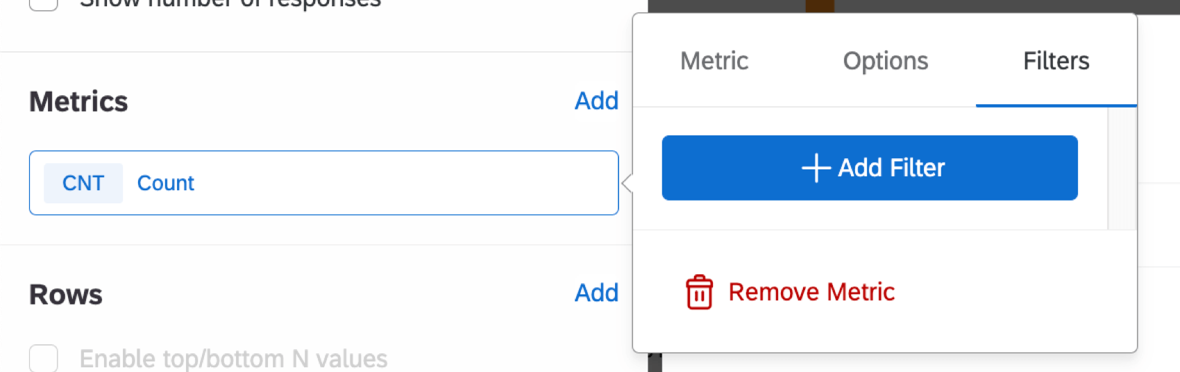 Registerkarte Filter in einem Widget
