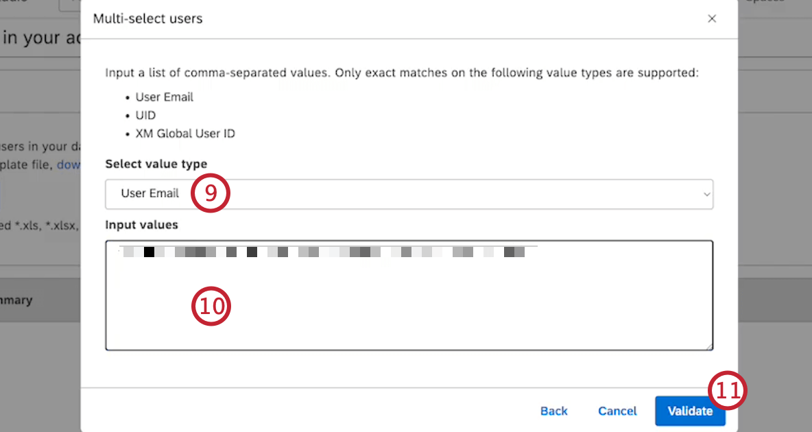 selecting a value type and adding values