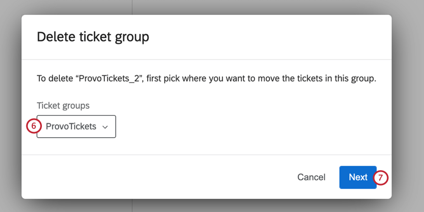 selecting a ticket group to move the tickets to