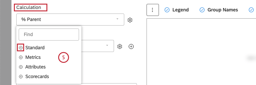 Select a calculation option calculation options to be reflected by the size of the pie sectors or ring slices