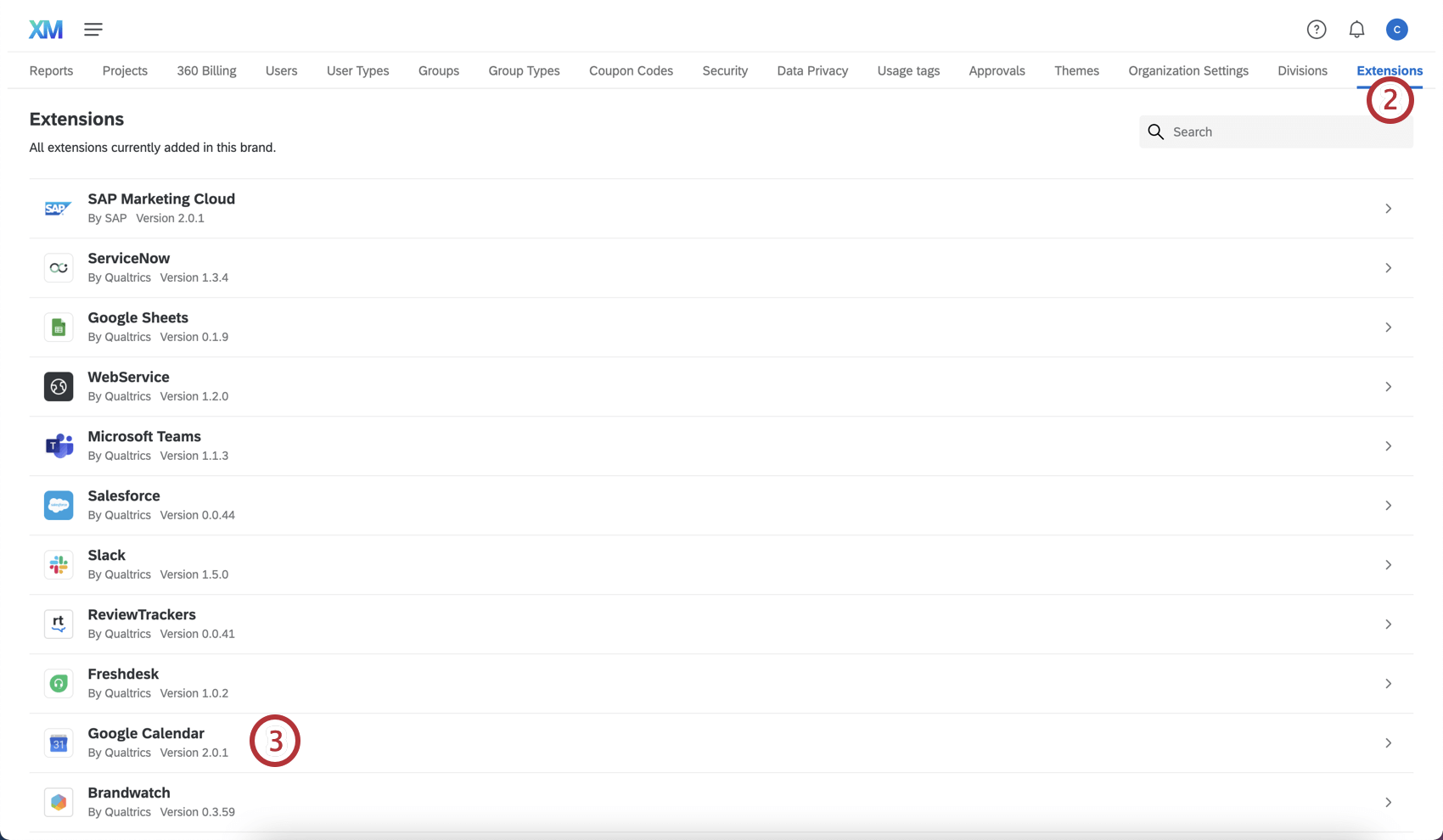 Googleカレンダー拡張機能の次へ#3が付いた拡張機能リスト。
