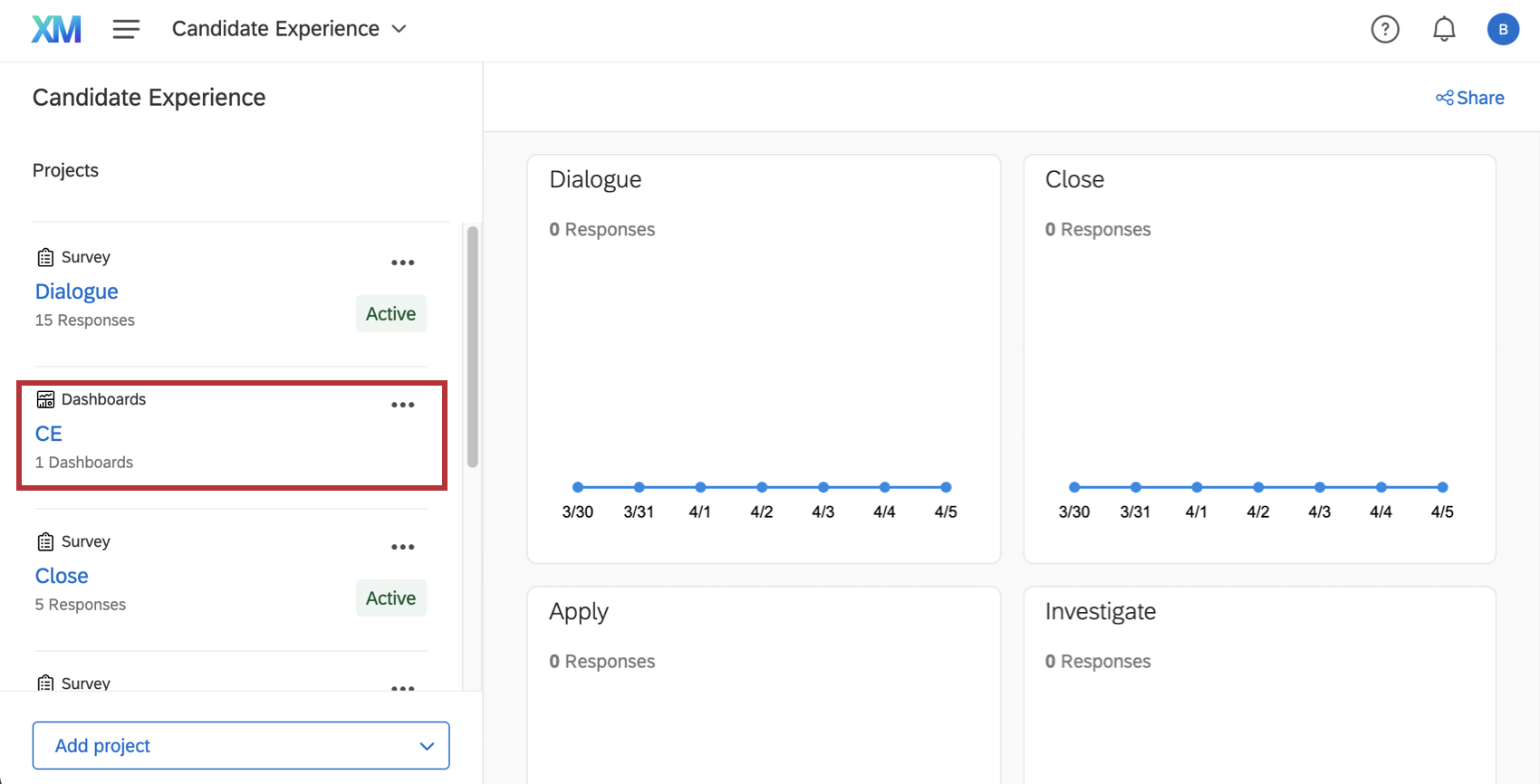 Image of candidate experience program; dashboard selected to left