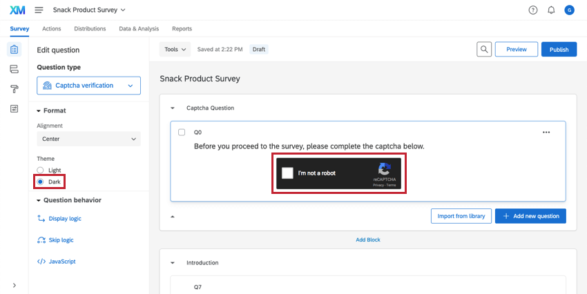Captcha question with the dark theme