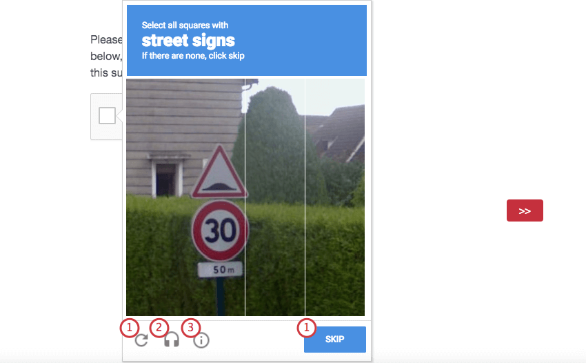 A window coming from the checkbox with a visual challenge