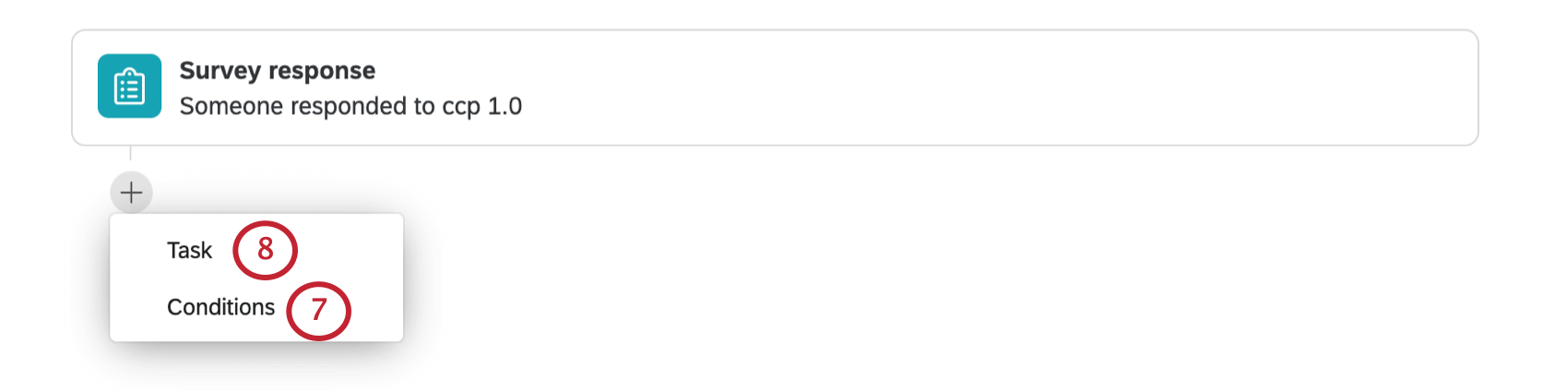 Bild einer neuen Aktion, die angelegt wird. Wenn Sie auf das Pluszeichen klicken, gibt es ein Menü mit der Option für die Aufgabe und dann Bedingungen.