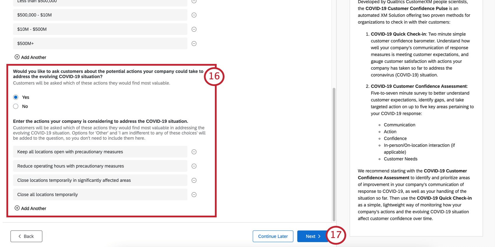 Image de la question décrite, montrant une question oui/non suivie dun endroit où vous pouvez saisir des étiquettes de choix