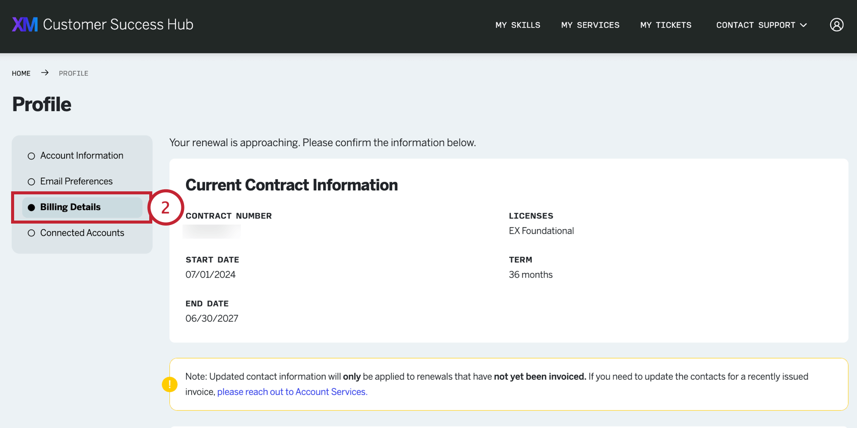 navigating to billing details