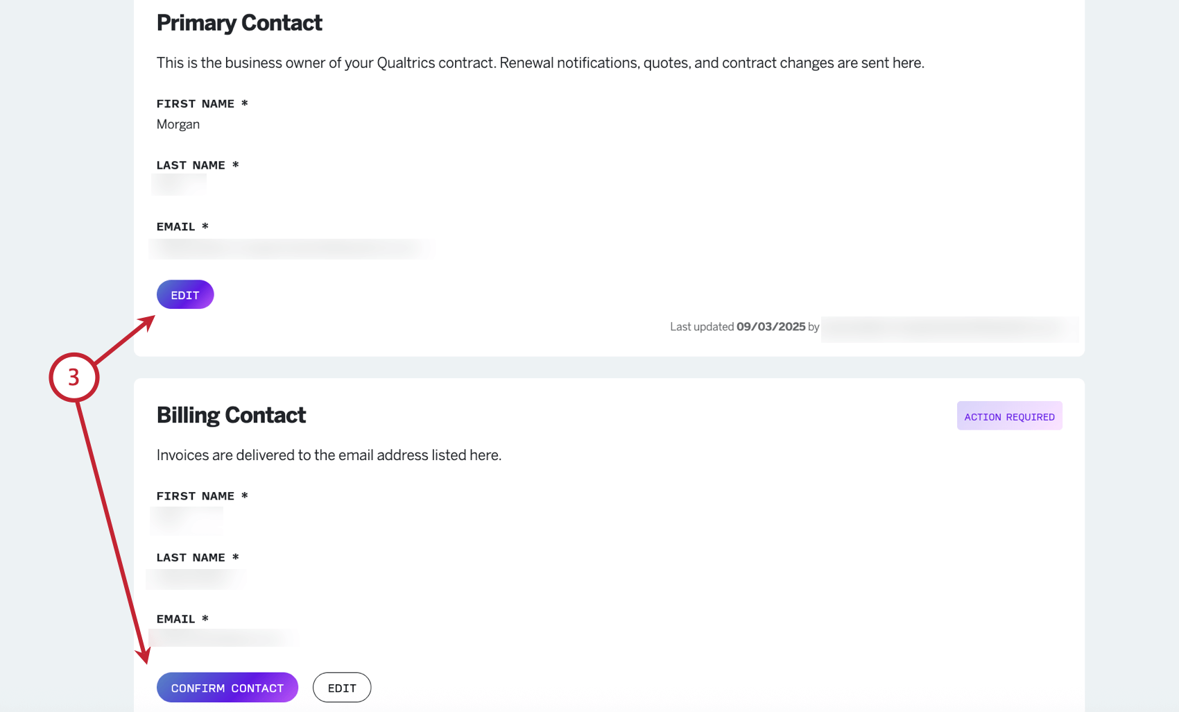editing the billing contacts