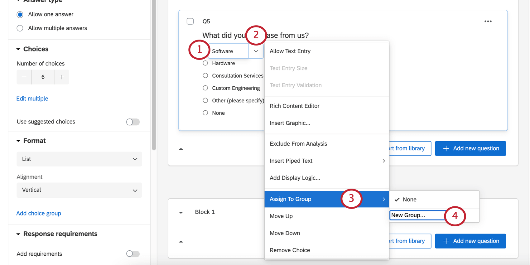 Öffnen einer Reihe von Menüs aus der blauen Dropdown-Liste