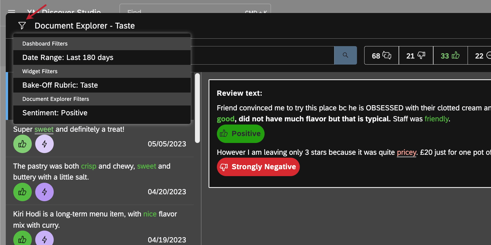 Filter icon in upper-left of document explorer