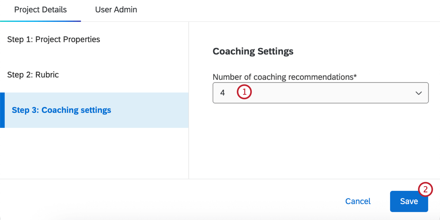 editing coaching settings within the project