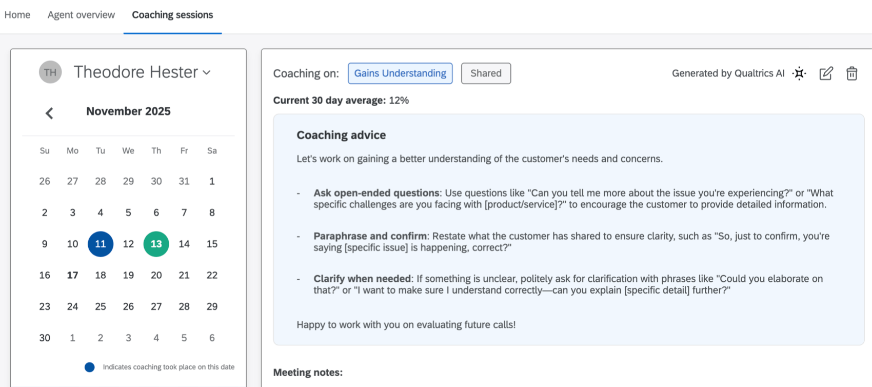 la visualizzazione dei consigli di coaching inviati di recente