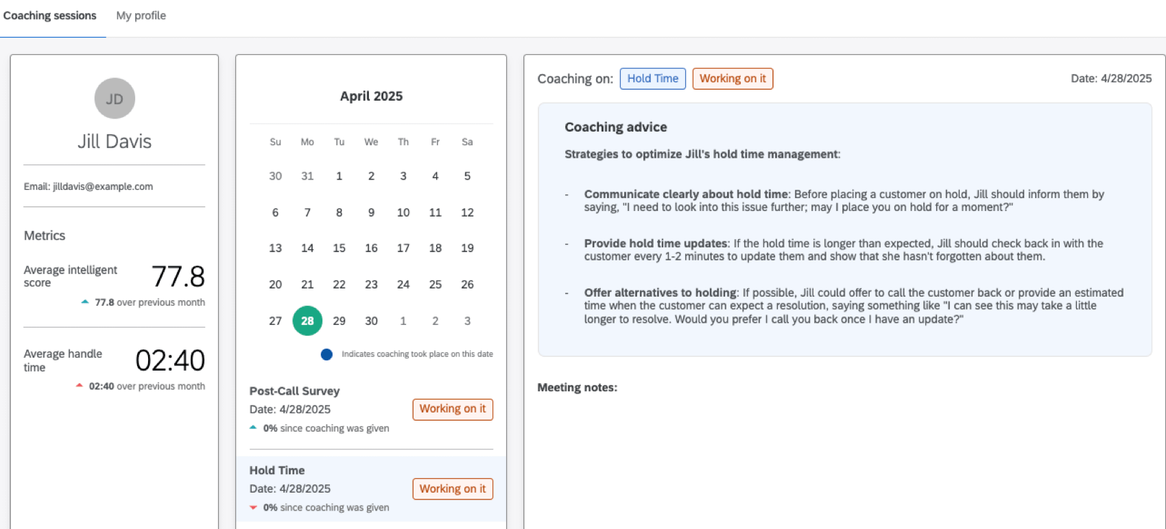 wie die Coaching-App für einen Agenten aussieht