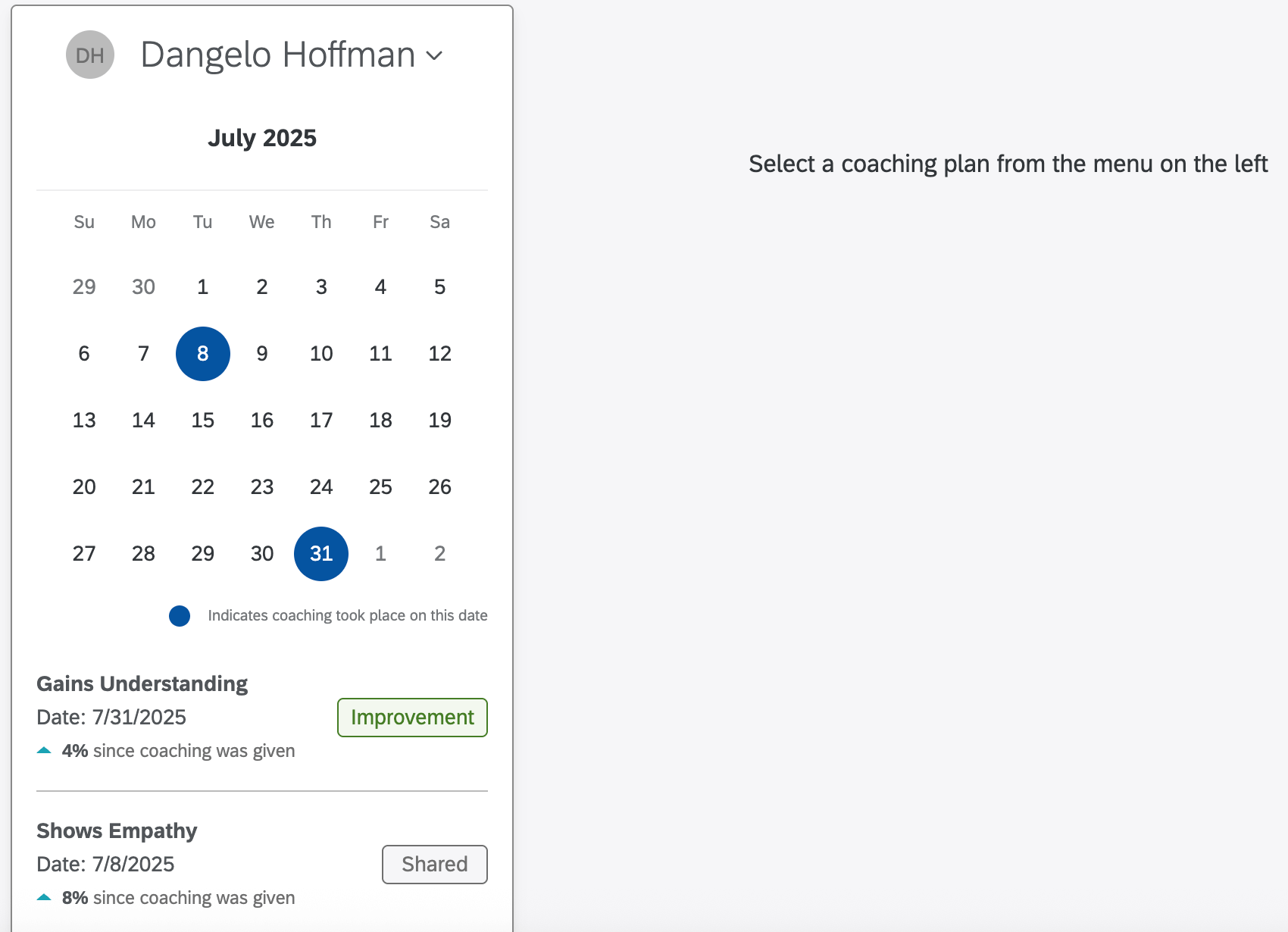 viewing coaching history for an agent