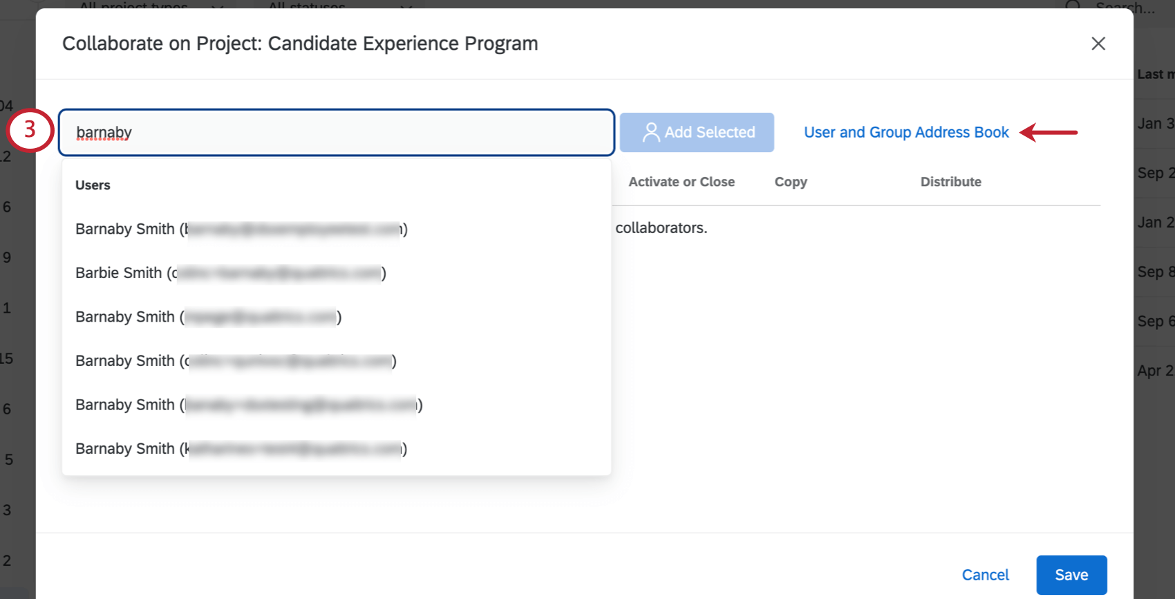 Text box to enter Username or Email and Link to Address Book