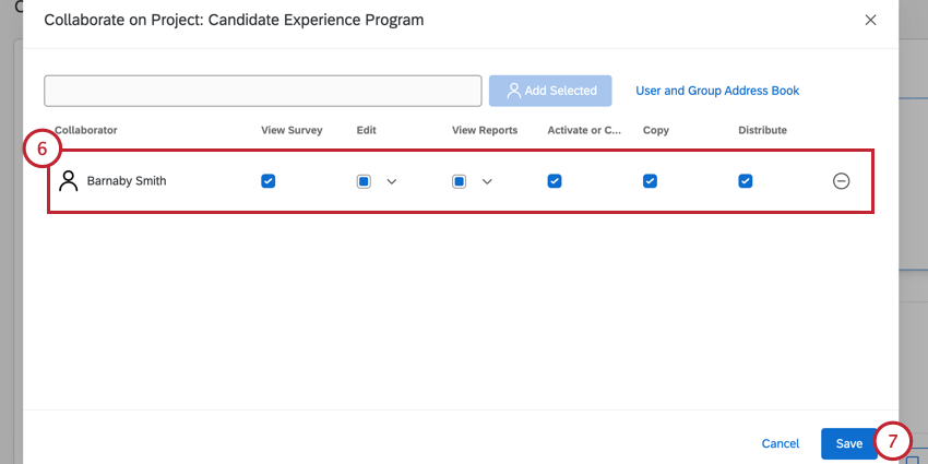 choosing the collaborating permissions and clicking Save