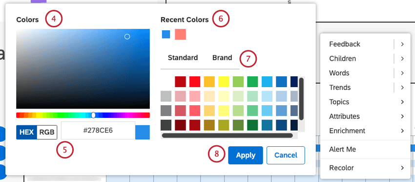 Define a custom color using the color picker sliders.