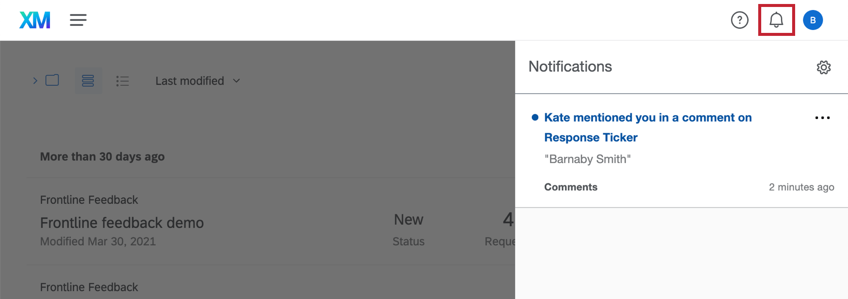 Picture of a notification saying someone mentioned you in a comment