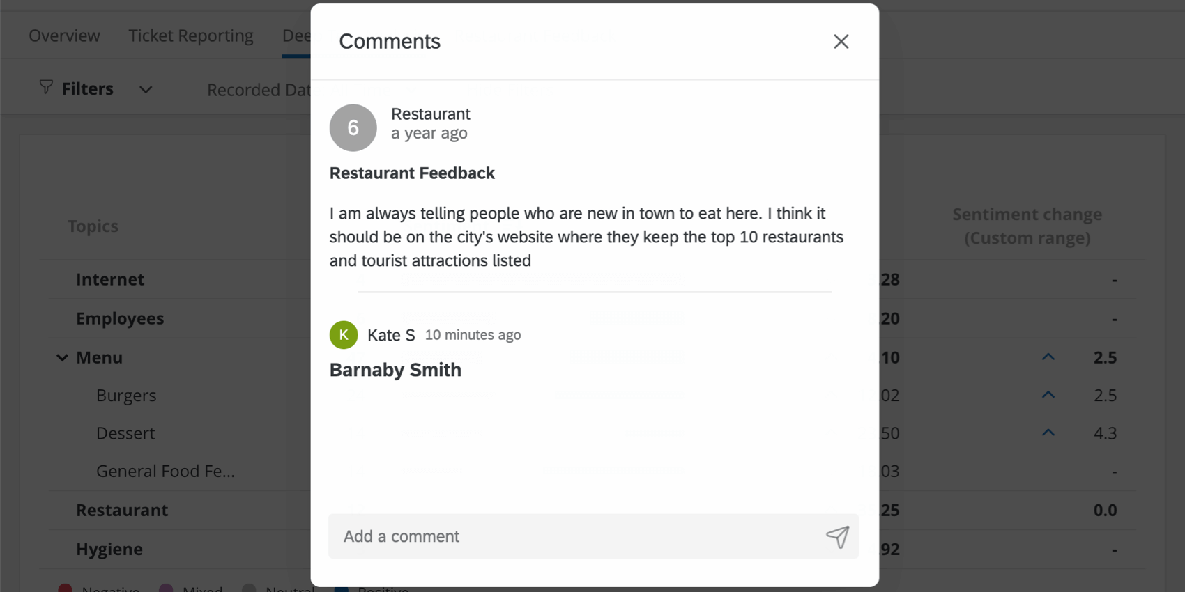 Comments window in dashboard shows what Barnaby was tagged in