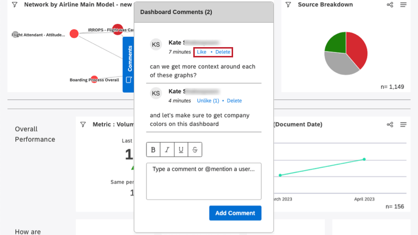 Comment thread in a dashboard