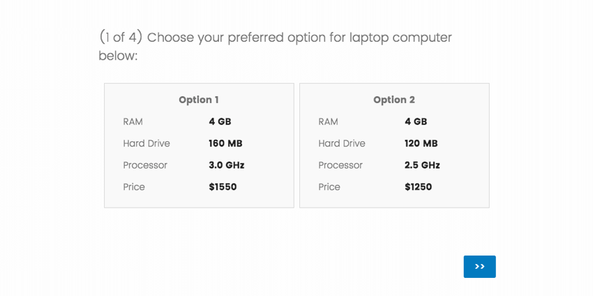 Lopzione 1 prevede 4 GB di RAM, 160 MB di disco rigido e processore da 3 GHz, per 1550 dollari. Lopzione 2 prevede 4 GB di RAM, 120 MB di disco rigido, processore da 2,5 GHz per 1250 dollari