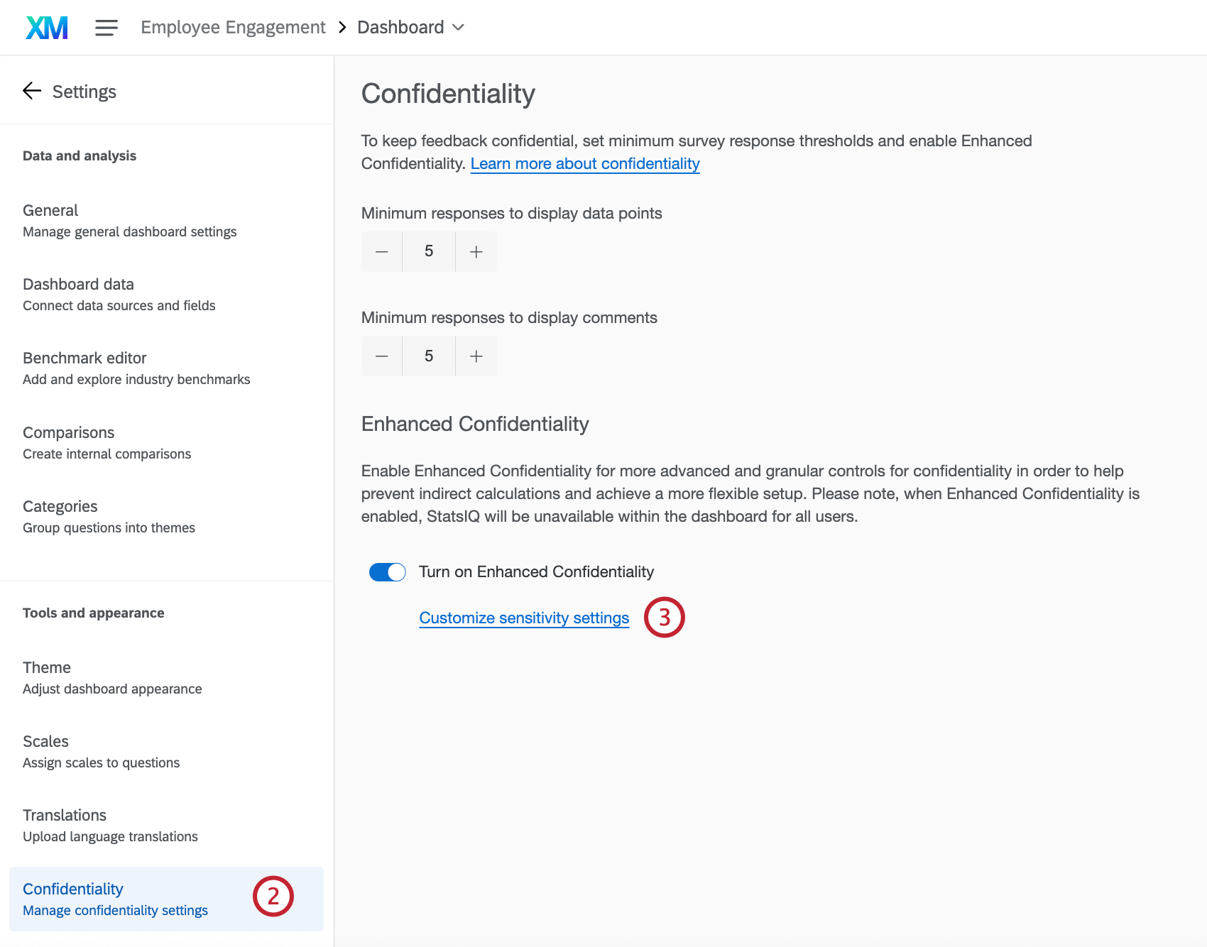customizing the fields used for confidentiality