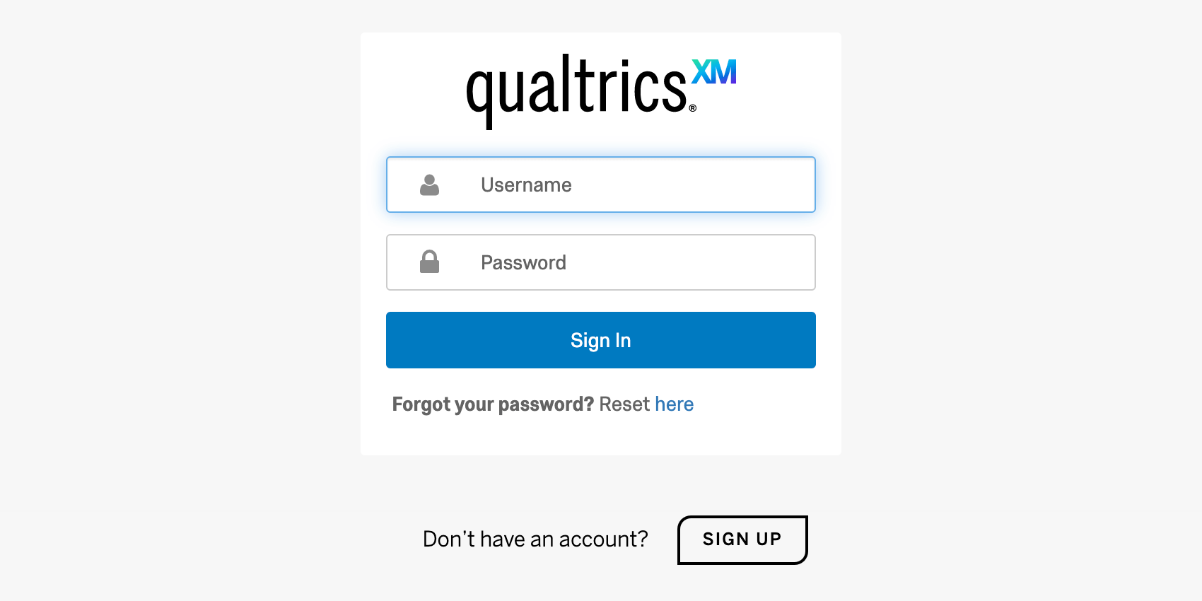 Imagem da página de login padrão do Qualtrics