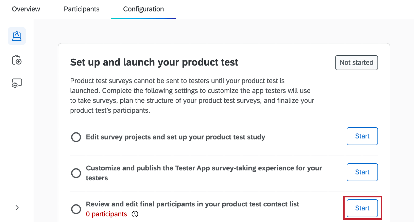 startknopf, der Sie zur Beurteilung Ihrer Kontaktliste für den Endprodukttest führt