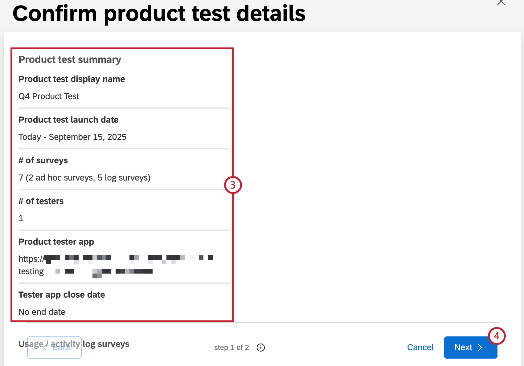 die Details des Produkttests werden angezeigt, damit Sie Ihre Einrichtung beurteilen und bestätigen können