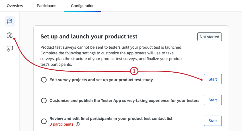 schaltfläche für den Zugriff auf die Produkttest-Einrichtung